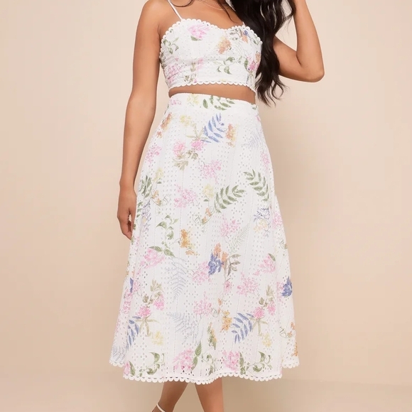 Lulu's Floral White Midi Skirt and Top - Picture 2 of 11